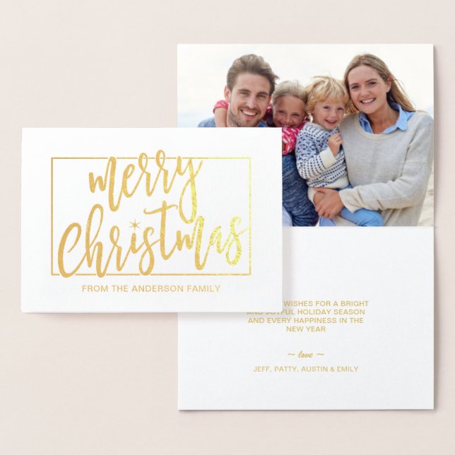 Tarjeta Con Relieve Metalizado Feliz Navidad Mano de moda Leída Script Gold (Demostración)