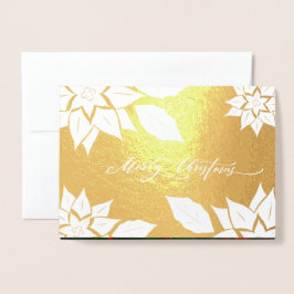 Tarjeta Con Relieve Metalizado Feliz Navidad. Marco de Poinsettia de lujo