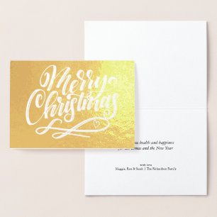 Tarjeta Con Relieve Metalizado Feliz Navidad Minimalista mano con oro