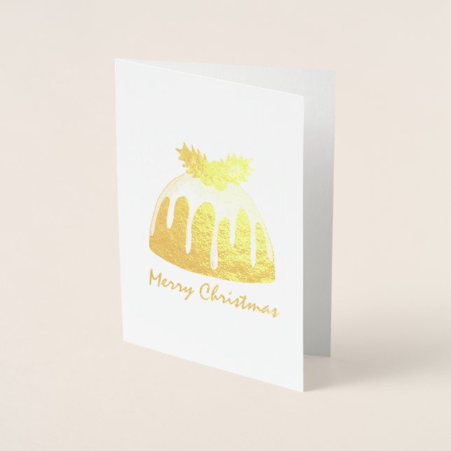 Tarjeta Con Relieve Metalizado Feliz Navidad Navidad British Plum Pudding Holly (Anverso)