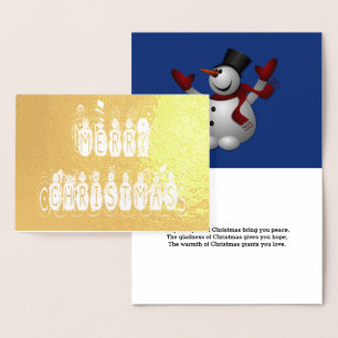 Tarjeta Con Relieve Metalizado Feliz Navidad Nieve Gente Fuente y Verso, ZAtoZ