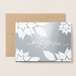 Tarjeta Con Relieve Metalizado Feliz Navidad. Poinsettia frame Luxury