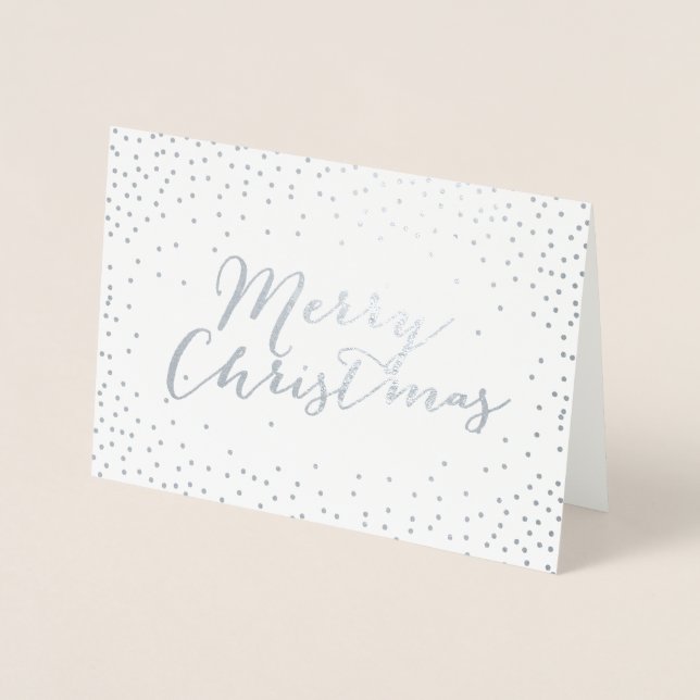 Tarjeta Con Relieve Metalizado Feliz Navidad Relieve metalizado plateado moderno  (Anverso)
