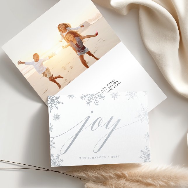 Tarjeta Con Relieve Metalizado Feliz Navidad Snowflake | Plata fotográfica (Subido por el creador)