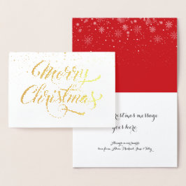 Tarjeta Con Relieve Metalizado Feliz Navidad Snowflakes Elegante Script Gold