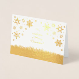 Tarjeta Con Relieve Metalizado Feliz Navidad Snowflakes Gold