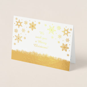 Tarjeta Con Relieve Metalizado Feliz Navidad Snowflakes Gold