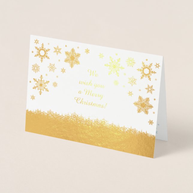 Tarjeta Con Relieve Metalizado Feliz Navidad Snowflakes Gold (Anverso)