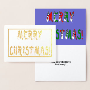 Tarjeta Con Relieve Metalizado Feliz Navidad Snowman Font Gold