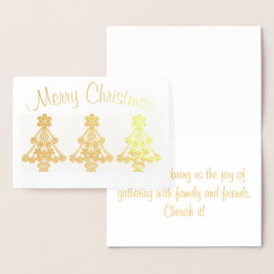 Tarjeta Con Relieve Metalizado Feliz Navidad Tres elaborados brotes de árbol