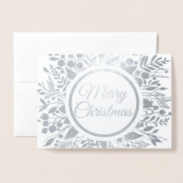 Tarjeta Con Relieve Metalizado Feliz Navidad Wreath Floral