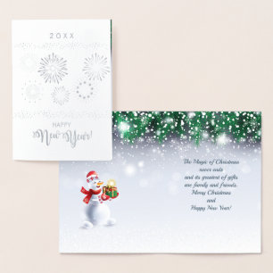 Tarjeta Con Relieve Metalizado Feliz Navidad y Feliz Año Nuevo! 2027 Fuegos Artif