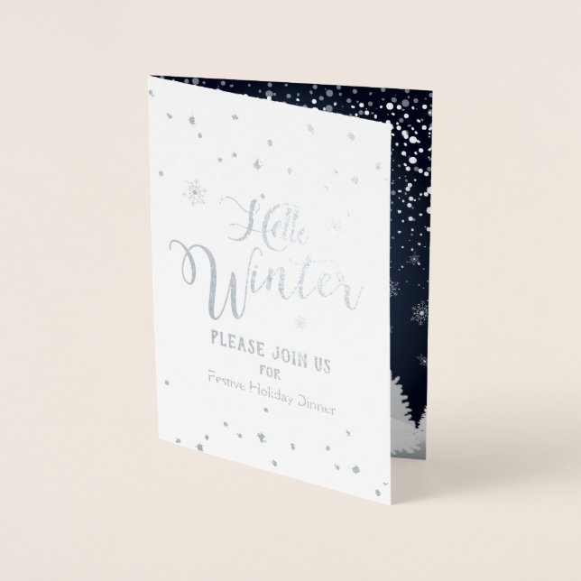 Tarjeta Con Relieve Metalizado ¡Feliz Navidad y Feliz Año Nuevo! Nieve de inviern (Anverso)