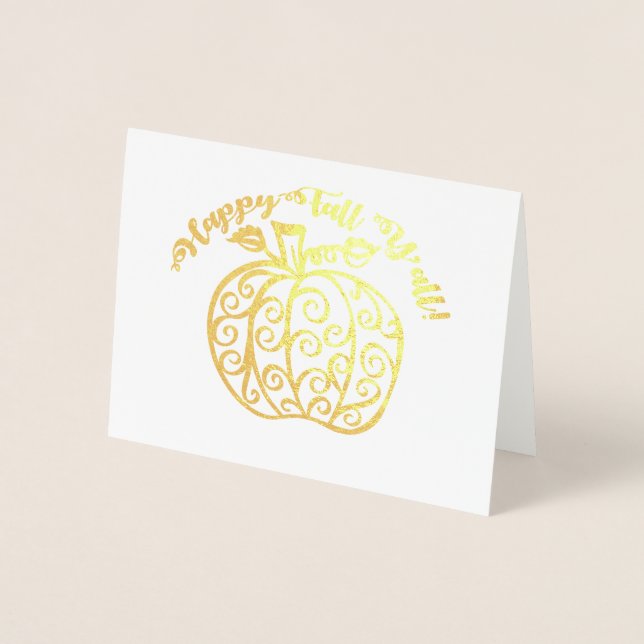 Tarjeta Con Relieve Metalizado ¡Feliz otoño! | Relieve metalizado real (Anverso)