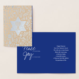 Tarjeta Con Relieve Metalizado Feliz Pascua. Estrella de David y Kiddush