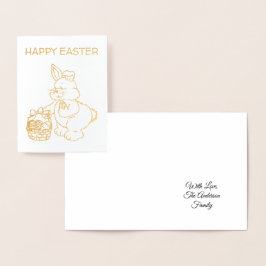 Tarjeta Con Relieve Metalizado Feliz Pascua o tu conejo de texto lindo de Pascua
