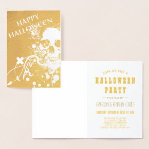 Tarjeta Con Relieve Metalizado Feliz Relieve metalizado dorado de Halloween HiFi