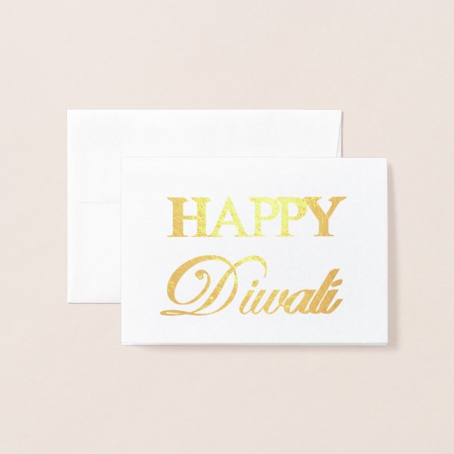 Tarjeta Con Relieve Metalizado Feliz Relieve metalizado dorado Diwali Typografía  (Anverso con sobre)