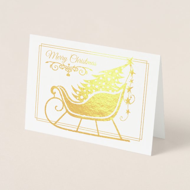 Tarjeta Con Relieve Metalizado Festividad navideña Sleigh Tree (Anverso)