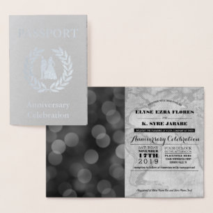 Tarjeta Con Relieve Metalizado Fiesta de Aniversario Pasaporte de Plata