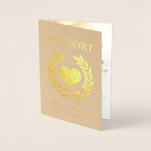 Tarjeta Con Relieve Metalizado Fiesta de Aniversario Pasaporte Dorado