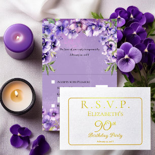 Tarjeta Con Relieve Metalizado Fiesta de Cumpleaños Floral de Violetas Moradas El