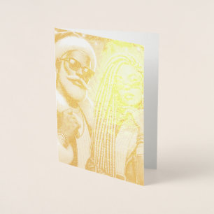Tarjeta Con Relieve Metalizado Fiesta festivo Santa