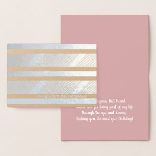 Tarjeta Con Relieve Metalizado Fijado de franjas Rubor color rosa cumpleaños