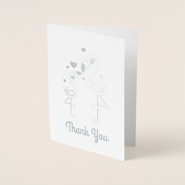 Tarjeta Con Relieve Metalizado Flamingo Baby Shower Cute Tropical Gracias (Anverso)