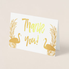 Tarjeta Con Relieve Metalizado Flamingos Relieve metalizado dorado Gracias