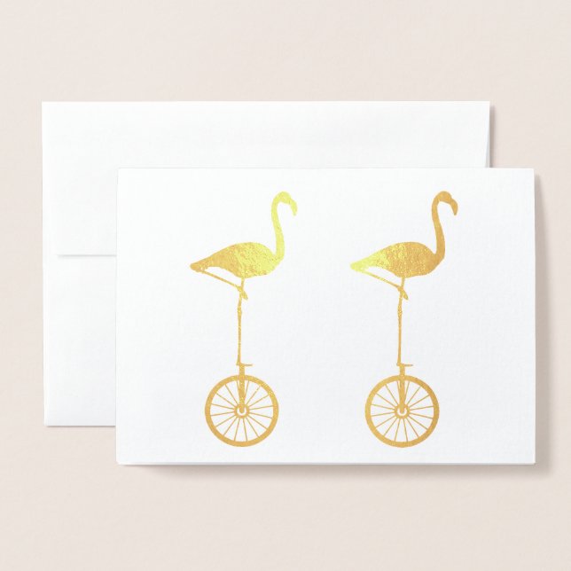 Tarjeta Con Relieve Metalizado Flamingos sobre ruedas Quirky Silhouette (Anverso con sobre)