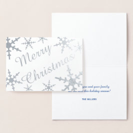 Tarjeta Con Relieve Metalizado Flauta de nieve con guión de navidad Silver Merry