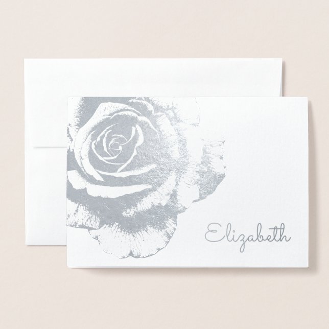 Tarjeta Con Relieve Metalizado Flor de cosecha floral Rosa elegante (Anverso con sobre)