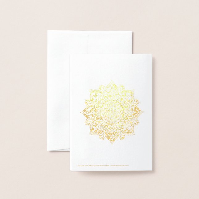 Tarjeta Con Relieve Metalizado Flor de vida - Mandala india 1 (Reverso con sobre)