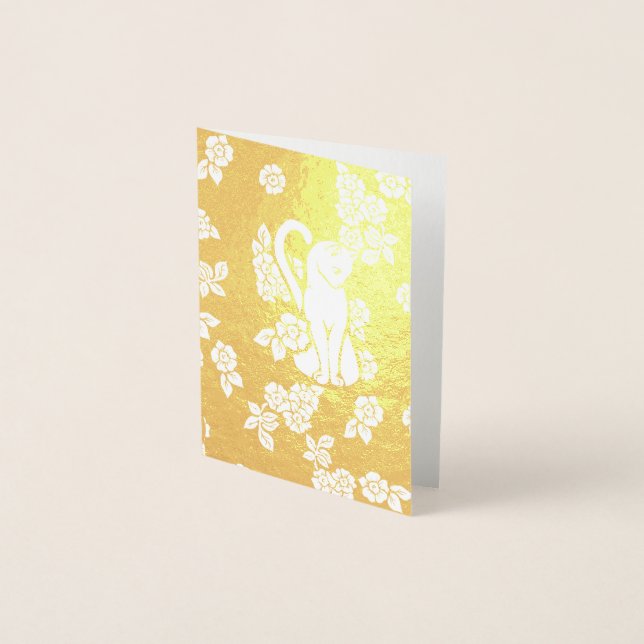 Tarjeta Con Relieve Metalizado Flores de gato blancas (Anverso)