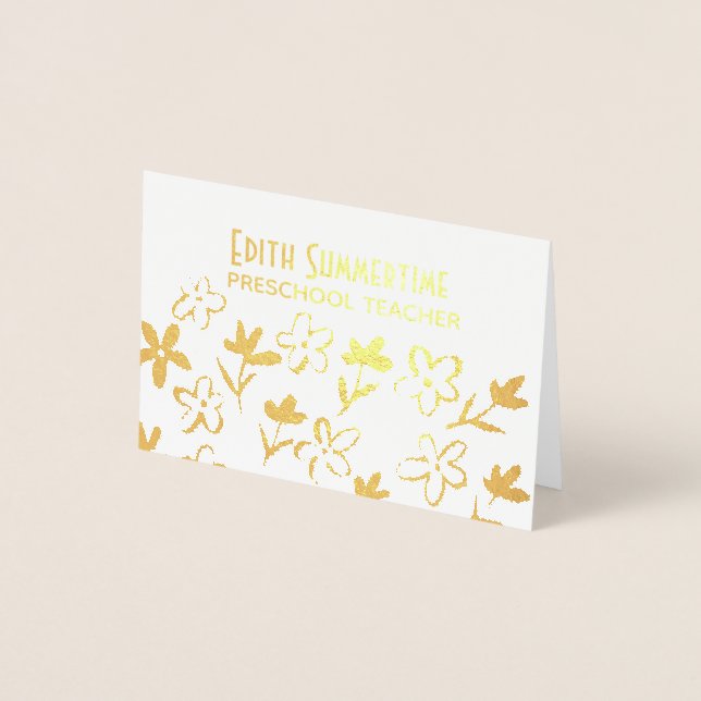 Tarjeta Con Relieve Metalizado Flores doradas (Anverso)