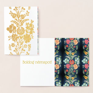 Tarjeta Con Relieve Metalizado Flores húngaras - lujo dorado
