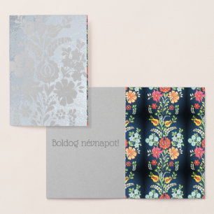 Tarjeta Con Relieve Metalizado Flores húngaras - plata