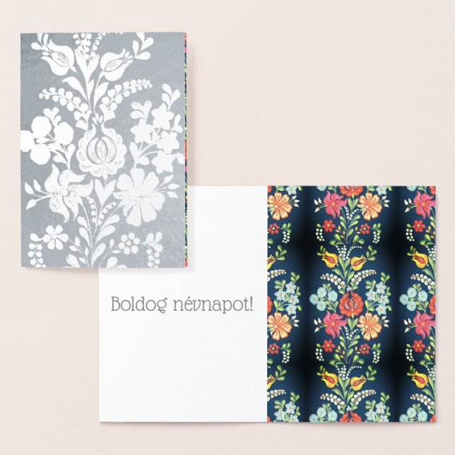 Tarjeta Con Relieve Metalizado Flores húngaras - plata (Demostración)