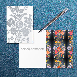 Tarjeta Con Relieve Metalizado flores húngaras - plata de lujo