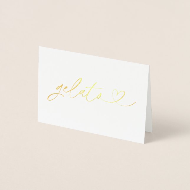 Tarjeta Con Relieve Metalizado Foil Gelato Food Label Wedding Table Card (Anverso)