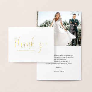 Tarjeta Con Relieve Metalizado Foto Agradecimiento de Boda con Caligrafía Elegant