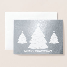 Tarjeta Con Relieve Metalizado Foto de árbol de Navidad blanco y Relieve metaliza