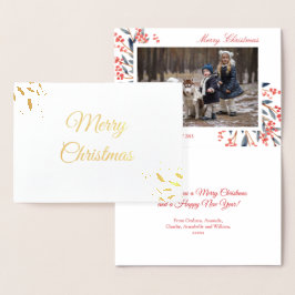 Tarjeta Con Relieve Metalizado Foto de feriado de Navidades de Foliage de Berry R