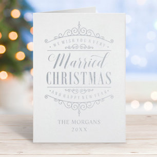 Tarjeta Con Relieve Metalizado Foto de Navidad de casados vintage en plata