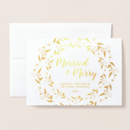 Tarjeta Con Relieve Metalizado Foto del Boda navideño casado y feliz