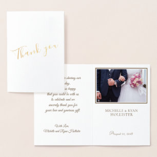 Tarjeta Con Relieve Metalizado Foto Mensaje Elegante Gracias Boda Foto