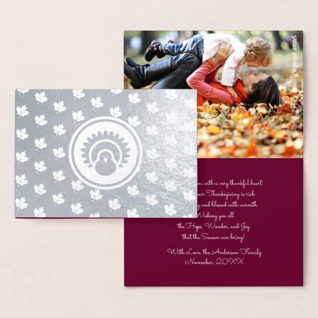 Tarjeta Con Relieve Metalizado Foto personalizada | Hojas de otoño, Día de Acción (Demostración)