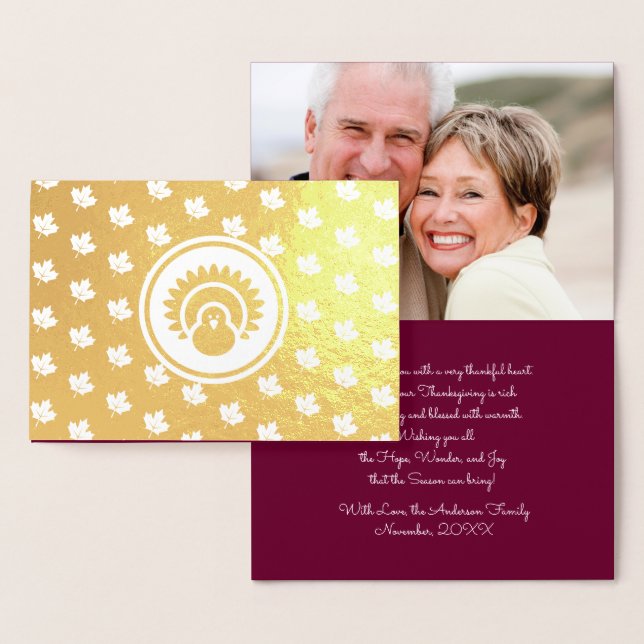 Tarjeta Con Relieve Metalizado Foto personalizada | Hojas de otoño, Día de Acción (Demostración)