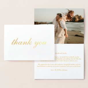 Tarjeta Con Relieve Metalizado Foto personalizado Elegante Gracias Boda Real Gold